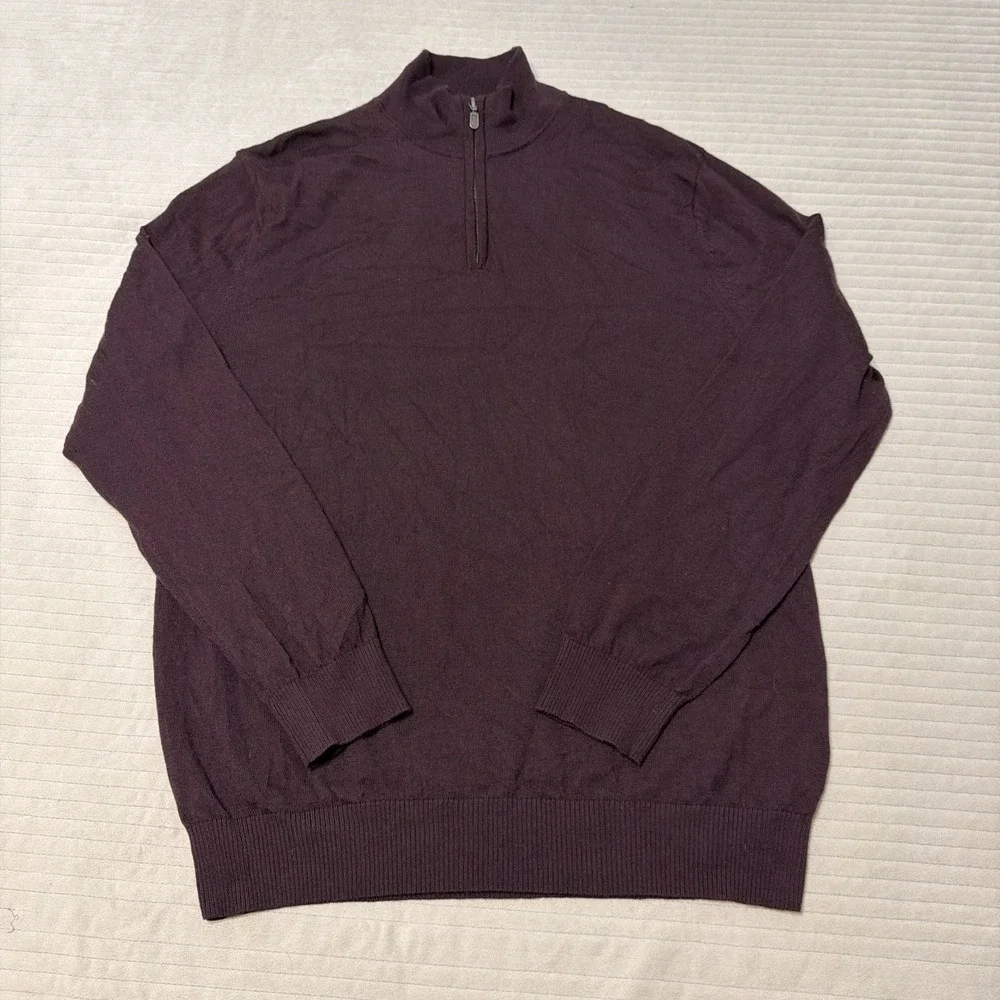 Charles Tyrwhitt Sweater Mens L 100% Merino Wool Burgundy 1/4 Zip Preppy
